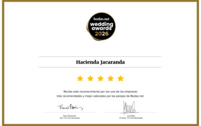 Hacienda Jacaranda galardonada con el Wedding Award 2026 de Bodas.net como uno de los mejores lugares para celebrar vuestra boda.